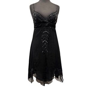 Charlotte Russe Black Sequin Beaded fairy Hem Cocktail Dress Small Vintage